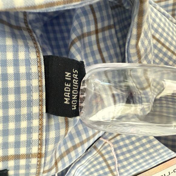 Overton Men's Casual Shirt Micro Plaid Light Blue White - Picture 4 of 7